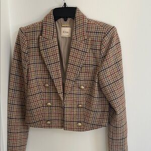 Women's Plaid Double-Breasted Blazer - Brown